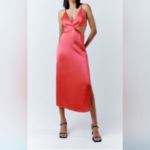 Satin Effect Strapped Midi Dress by Zara